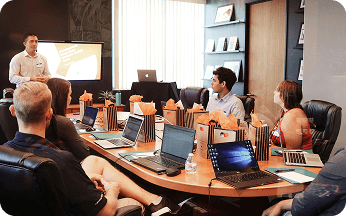 Team meeting around a conference table